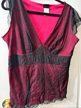 torrid 2X Pink V-Neck Lace-Trim Chemise Top
